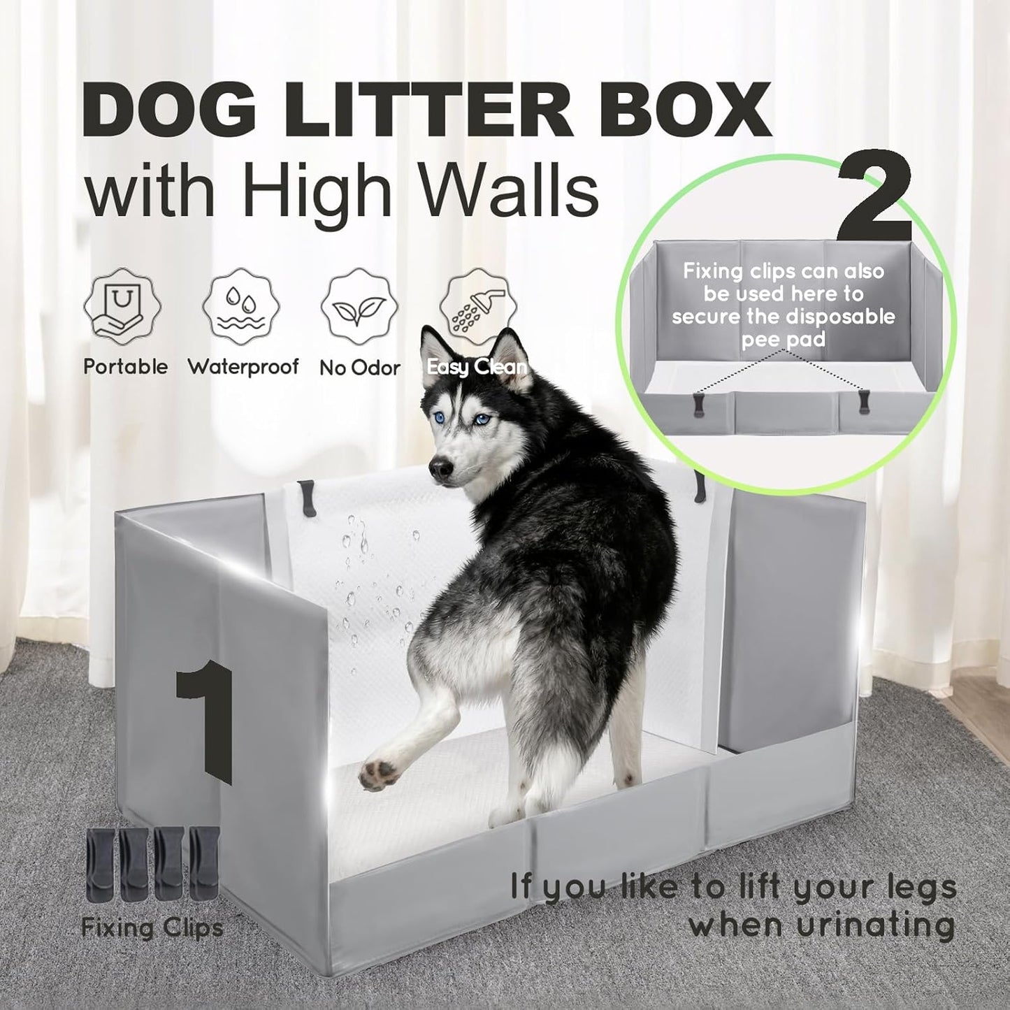 Dog Litter Box, Pee Pad Holder Foldable, Indoor Dog Potty Tray for Puppy & Large Dogs, High Walls, Seamless, No Assembly, Waterproof, Easy to Clean, No Spill,Portable for Travel
