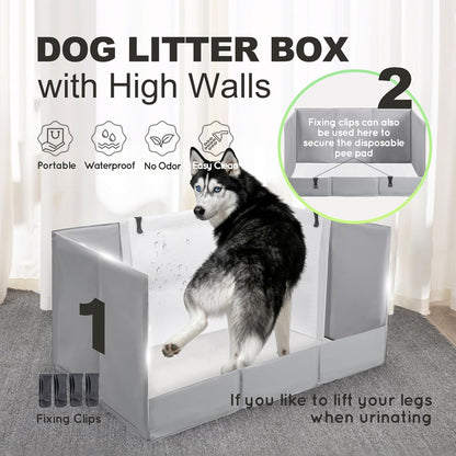 Dog Litter Box, Pee Pad Holder Foldable, Indoor Dog Potty Tray for Puppy & Large Dogs, High Walls, Seamless, No Assembly, Waterproof, Easy to Clean, No Spill,Portable for Travel