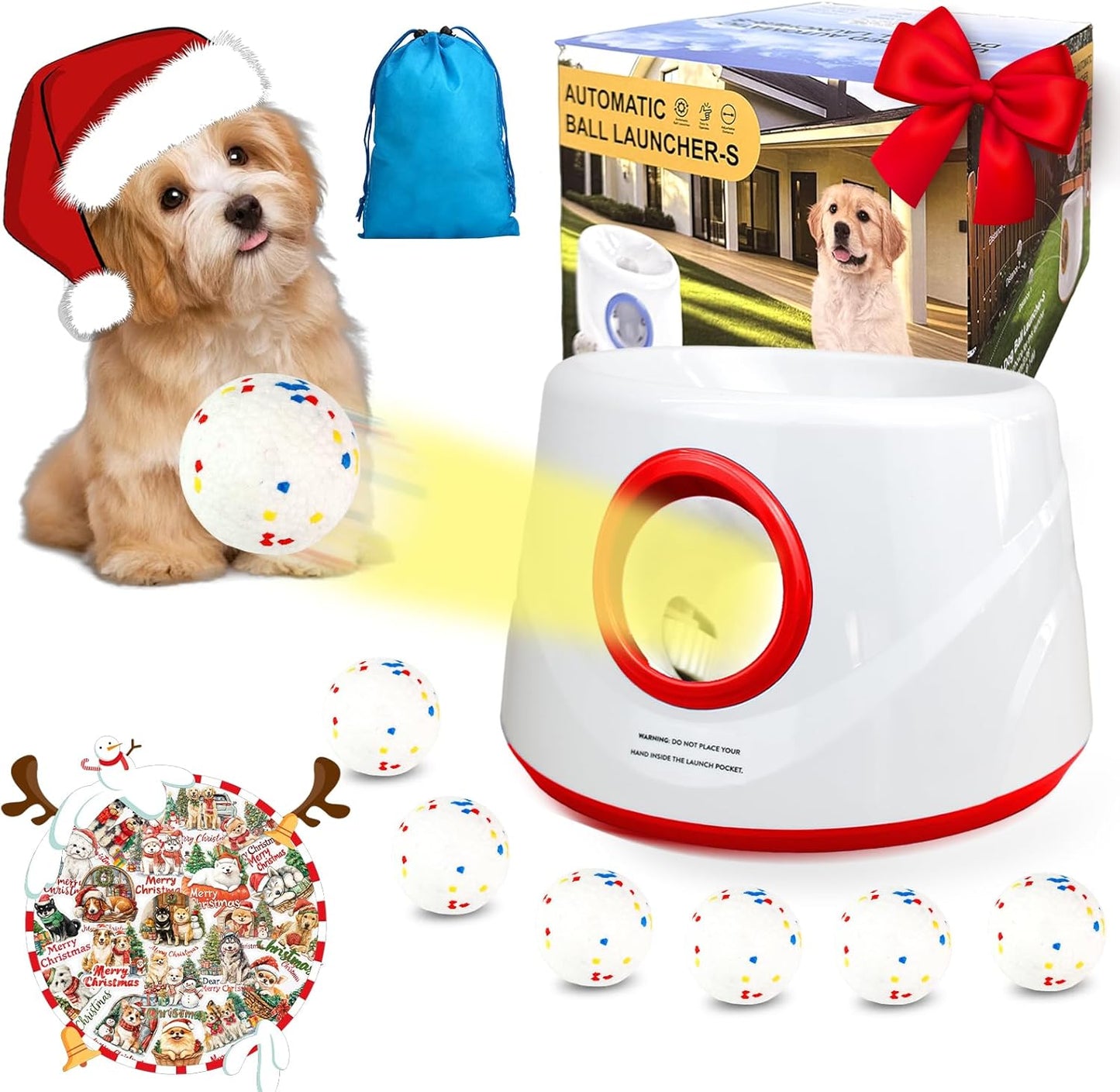 Automatic Ball Launcher for Dogs, Dog Ball Thrower with 19-32-45Ft Distance, Rechargeable Automatic Launcher with 6 Balls (2.2"), Dog Balls Launchers for Small & Medium Red