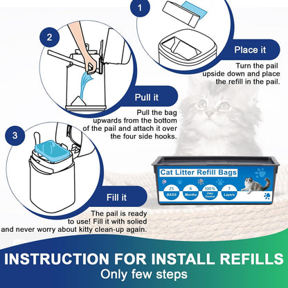 2 Pack Cat Litter Refill Bags Compatible with Litter Genie Easy Roll Pail,Lasting Refills,Leak-Proof & Easy-Tear,Ultimate Odor Control Cat Litter Bags,(50 Bags Total)