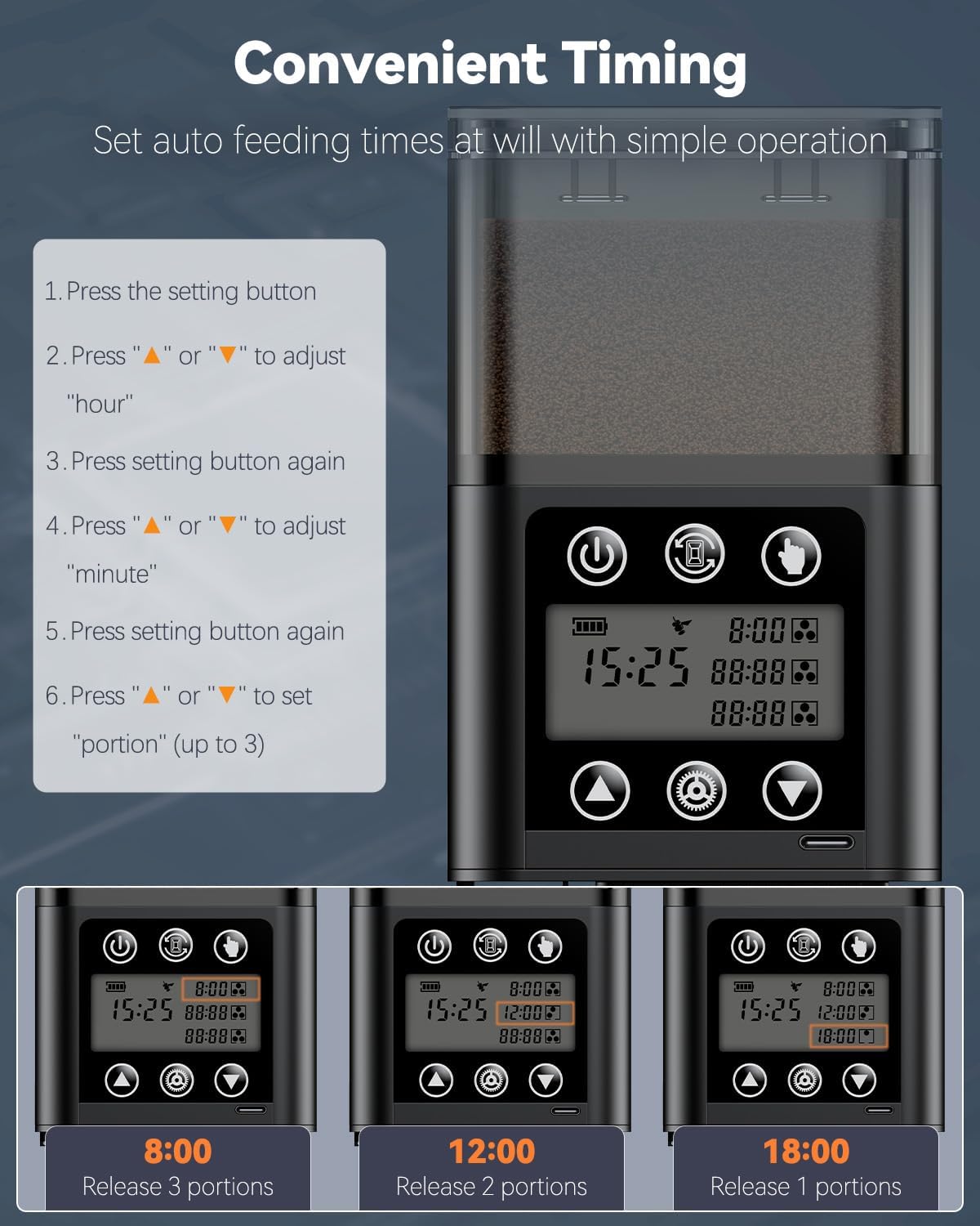 Pawfly Automatic Aquarium Feeder, USB Rechargeable 320 mL Auto Food Dispenser with Timer, Adjustable Vacation Feeder for Pellets, Granules and Powder