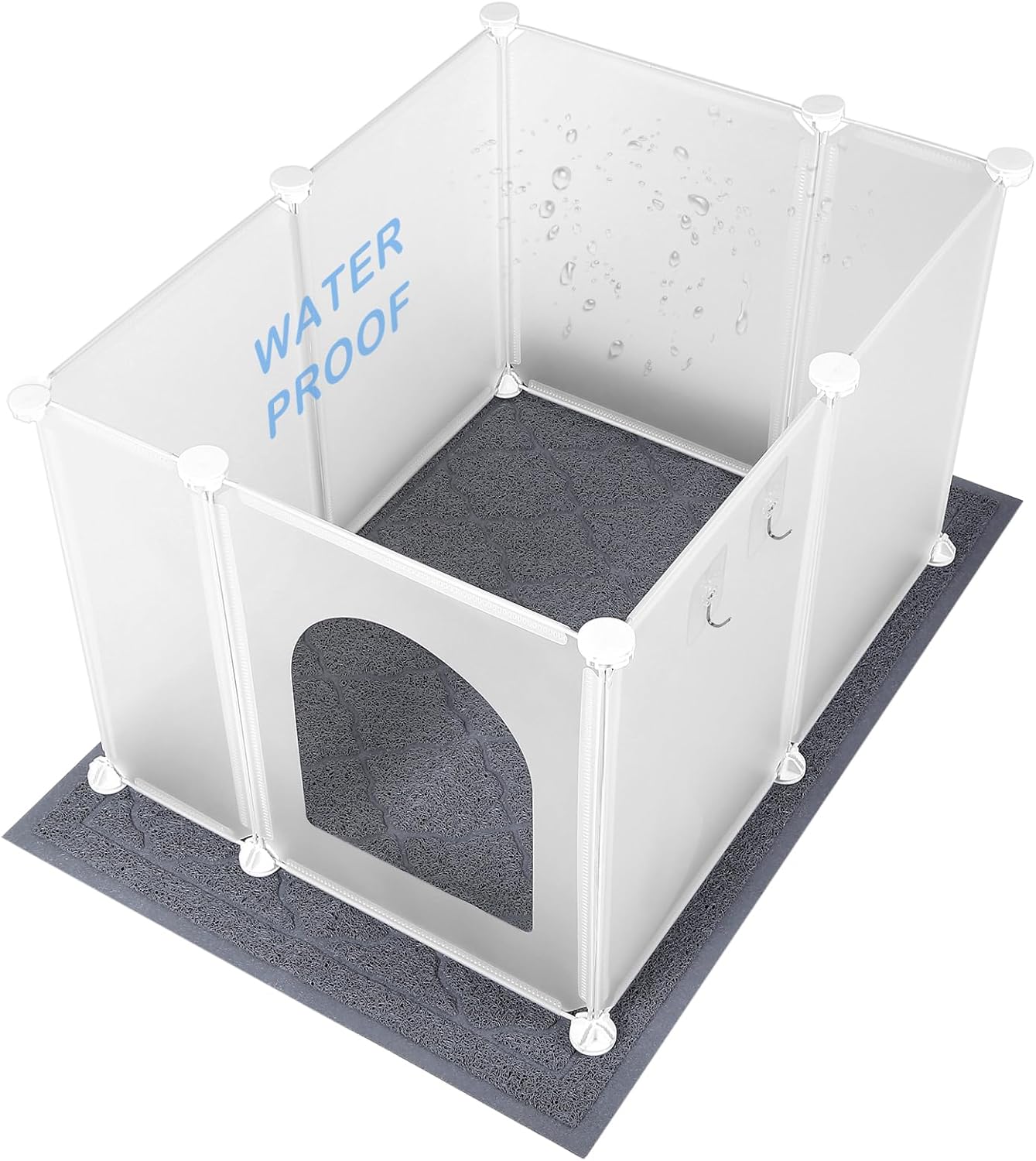 Large Cat Litter Box Cover Enclosure with Waterproof Splash Guard, Litter Mat(L33×W23), Row-Hook, DIY Shield, Safe Material, Easy Install & Clean,Privacy Screen for Most Litter Boxes,27'' × 21'' ×17''