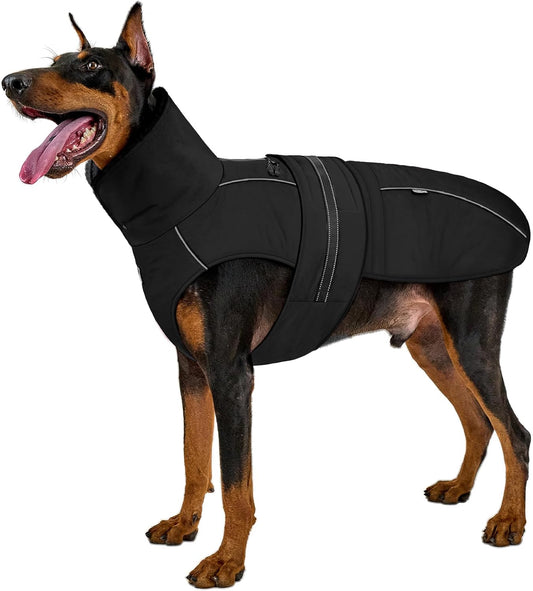 OneTigris Dog Coat Waterproof Dog Jacket with Adjustable Buckle Hook & Loop Windproof Cold Weather Coats for Small Medium Large Dogs (Black, X-Large)