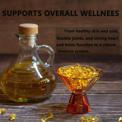 Triglyceride Omega for Dogs & Cats - Wild-Caught Fish Oil with EPA/DHA & Vitamins A,D3 | Tasteless Softgels for Skin, Coat & Whole-Body Vitality，100 Soft Gel