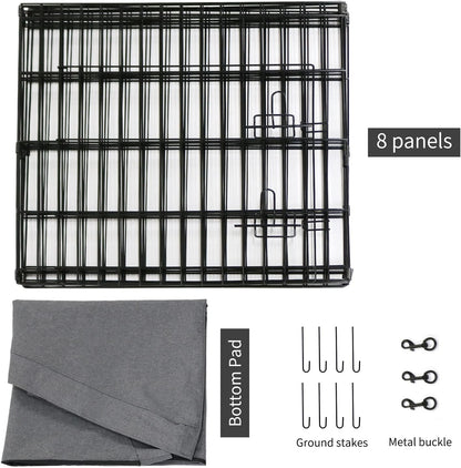PETIME Foldable Metal Dog Exercise Pen/Pet Puppy Playpen Kennels Yard Fence Indoor/Outdoor 8 Panel 24" W x 24" H with Bottom Pad (with Bottom pad, 8 Panels 24" H)