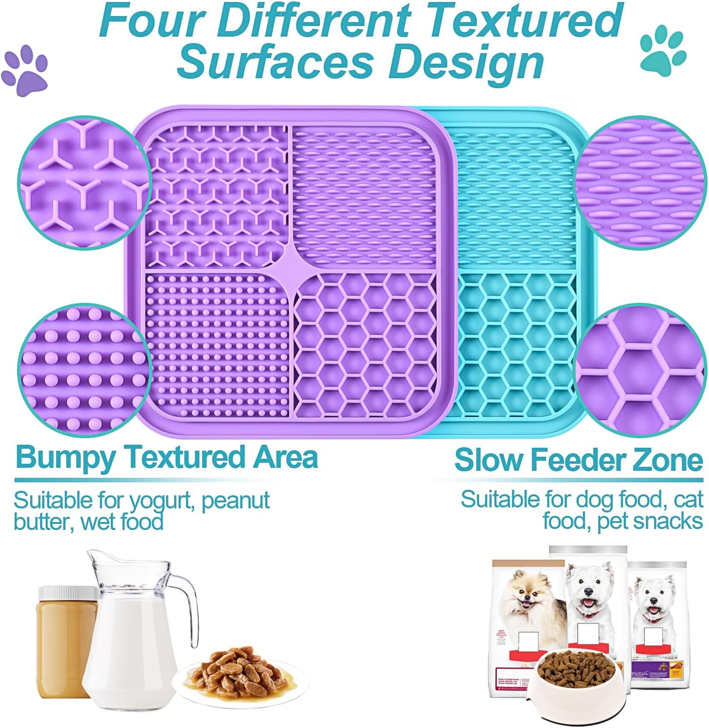 2PCS Licking Mat for Dogs with Suction Cups, Premium Lick Pad for Anxiety Relief, Slow Feeder Dog Bowls, Perfect for Bathing, Grooming and Training