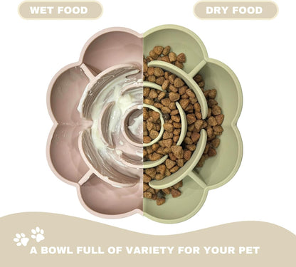 Hanara Sillicone Slow Feeder Dog Bowls & Lick Mat with Suction Bottom | Rose Petals Design | Promotes better digestion, prevent choking | Dish Washer Safe | Great Size For All Breed (Rose Quartz Pink)