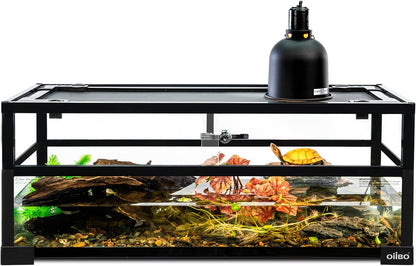 OIIBO 18 Gallon Turtle Tank, 30"×12"×12" Large Aquatic Turtle Tank Aquarium with Drainage System, Deep Leak-Proof Base Easy to Change Water Tortoise Habitat