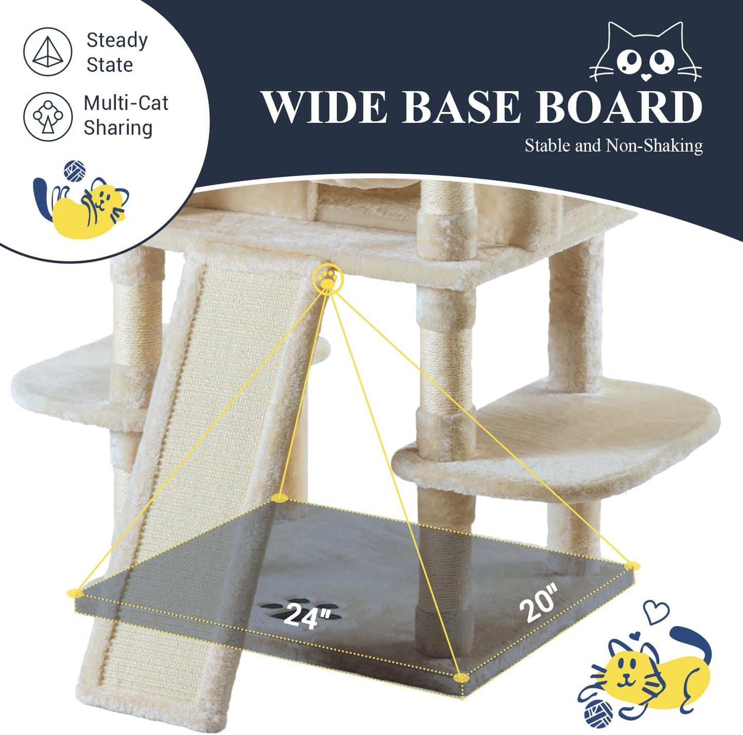 Allewie 68 Inches Cat Tree/House and Towers for Big Feline/Scratching Post/Multi-Level Large Kitty Climbing Tree with Condo/Beige