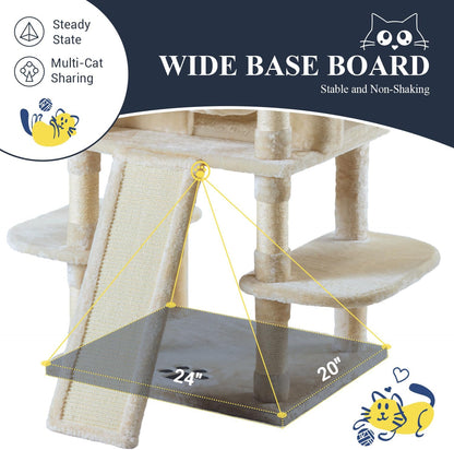 Allewie 68 Inches Cat Tree/House and Towers for Big Feline/Scratching Post/Multi-Level Large Kitty Climbing Tree with Condo/Beige