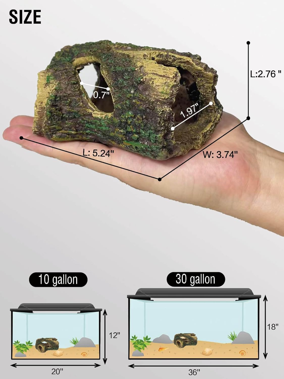 Aquarium Hollow Wood Fish Tank Decorations - Fake Logs Terrarium Décor, Cave and Shelter for Reptiles Hide, Aquarium Hideout for Betta Fish,Shrimp and Turtle,for 20 Gallon Tank