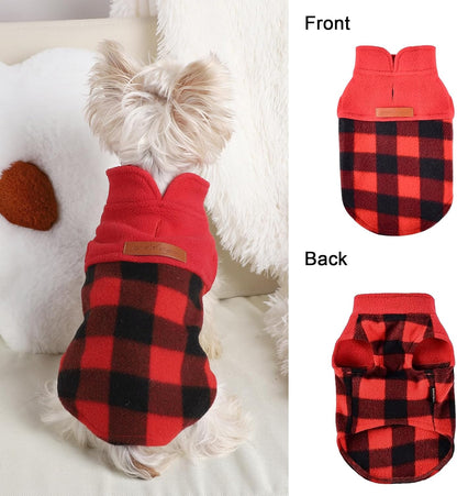 DaFuEn Fleece Dog Sweater, Dog Fleece Vest Winter Coat for Boy Girl, Pet Clothes Pullover, Soft Stretchy Puppy Sweater, Yorkie Teacup Chihuahua Jacket (Red Plaid, XS)