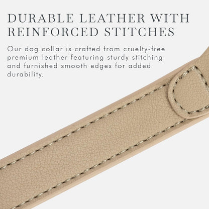 NINA WOOF Cupertino Dog Collars, Harnesses & Leashes Made from Vegan Leather with Dog Tracker Device Holder Adjustable Dog Collar (Extra Small, Beige)