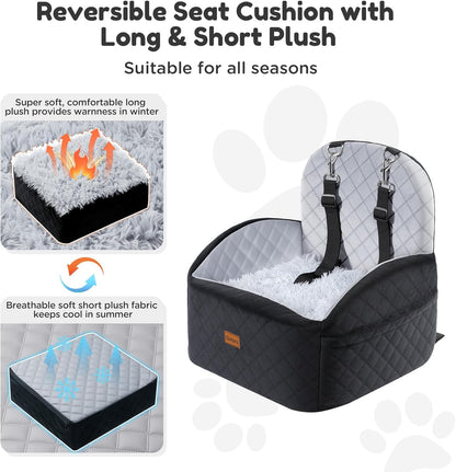 Gimars Upgrade Dog Car Seat with Reversible Long & Short Plush Seat Cushion for Small/Medium Dogs Up to 40lbs, Detachable Washable Anti-Slip Dog Booster Seat with 5.9'' 28D Egg-Crate Foam, S