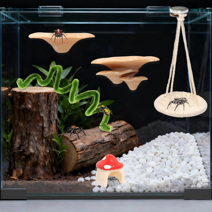 8 Pcs Jumping Spider Hide Enclosure Habitat, Pet Spiders Hideout Leaf Climbing Rope Bridge Swings & Web, Mushroom Shelf, Jump Platform with Magnets for Pet Spider Habitat Accessories