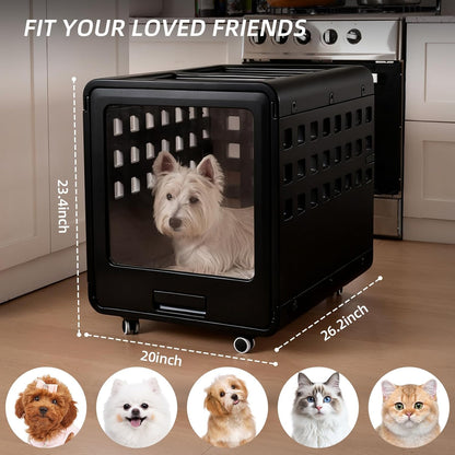 Acrylic Transparent Dog Box, Durable Dog Bed with Movable Panel and Modular Design - Safe, Fashionable and Convenient (Black, Semi-Transparent(26.2" L x 20" W x 23.4" H))