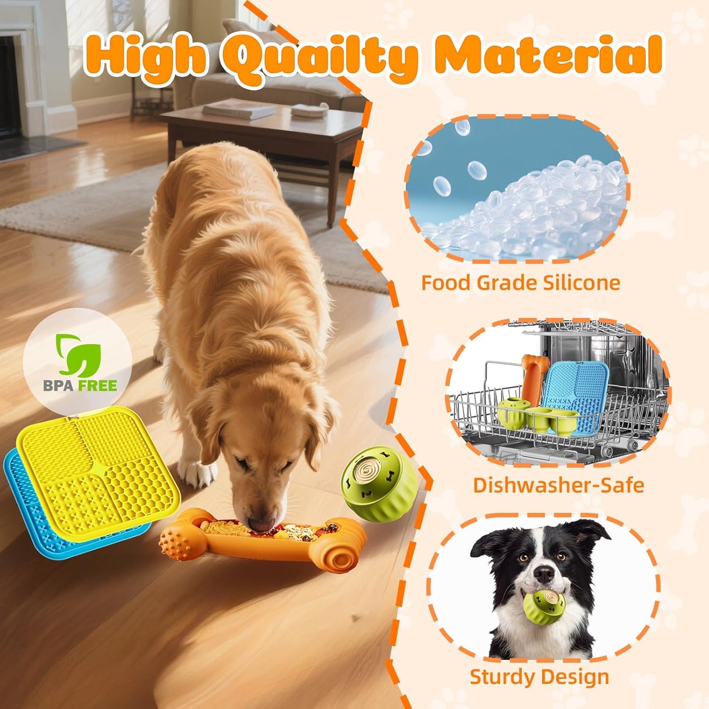 Dog Enrichment Toys 6 Pack-Dog Toys to Keep Them Busy,Lick Mat,Ball & Chew Bone with Peanut Butter,Frozen Treat Puzzle Dispenser for Anxiety Relief,Reduce Boredom,Perfect for Bathing Grooming