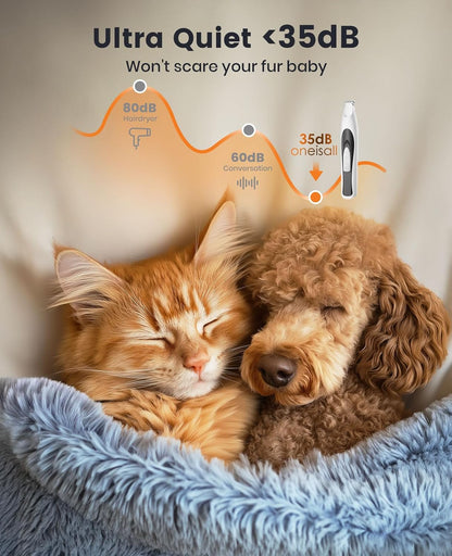 oneisall Quiet Cat Clippers for Matted & Long Hair, Low-Noise Dog Paw Trimmer with LED Light