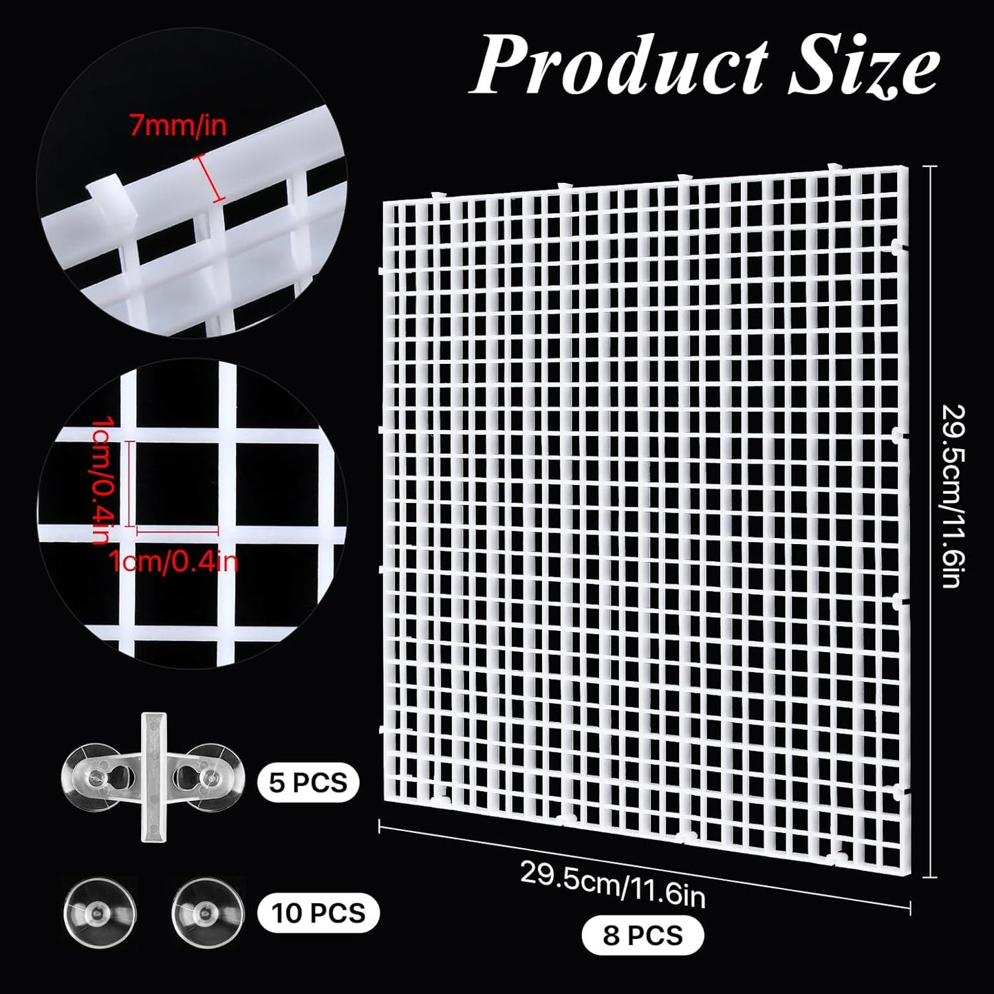 8 Pcs Aquarium Fish Tank Divider, Plastic Egg Crate, Aquarium Filter Bottom Tray, Fish Tank Isolation Board, Fish Tank Separator with 10 Pcs Suction Cups, 11.8 × 11.8 in