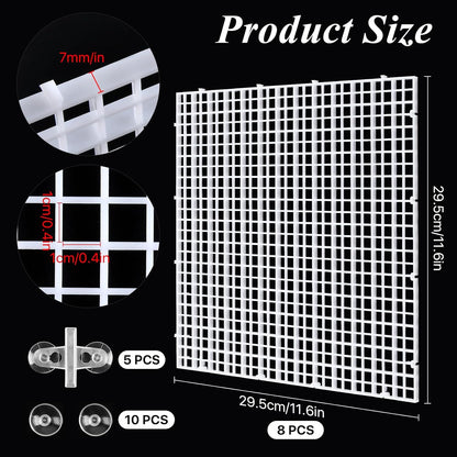 8 Pcs Aquarium Fish Tank Divider, Plastic Egg Crate, Aquarium Filter Bottom Tray, Fish Tank Isolation Board, Fish Tank Separator with 10 Pcs Suction Cups, 11.8 × 11.8 in
