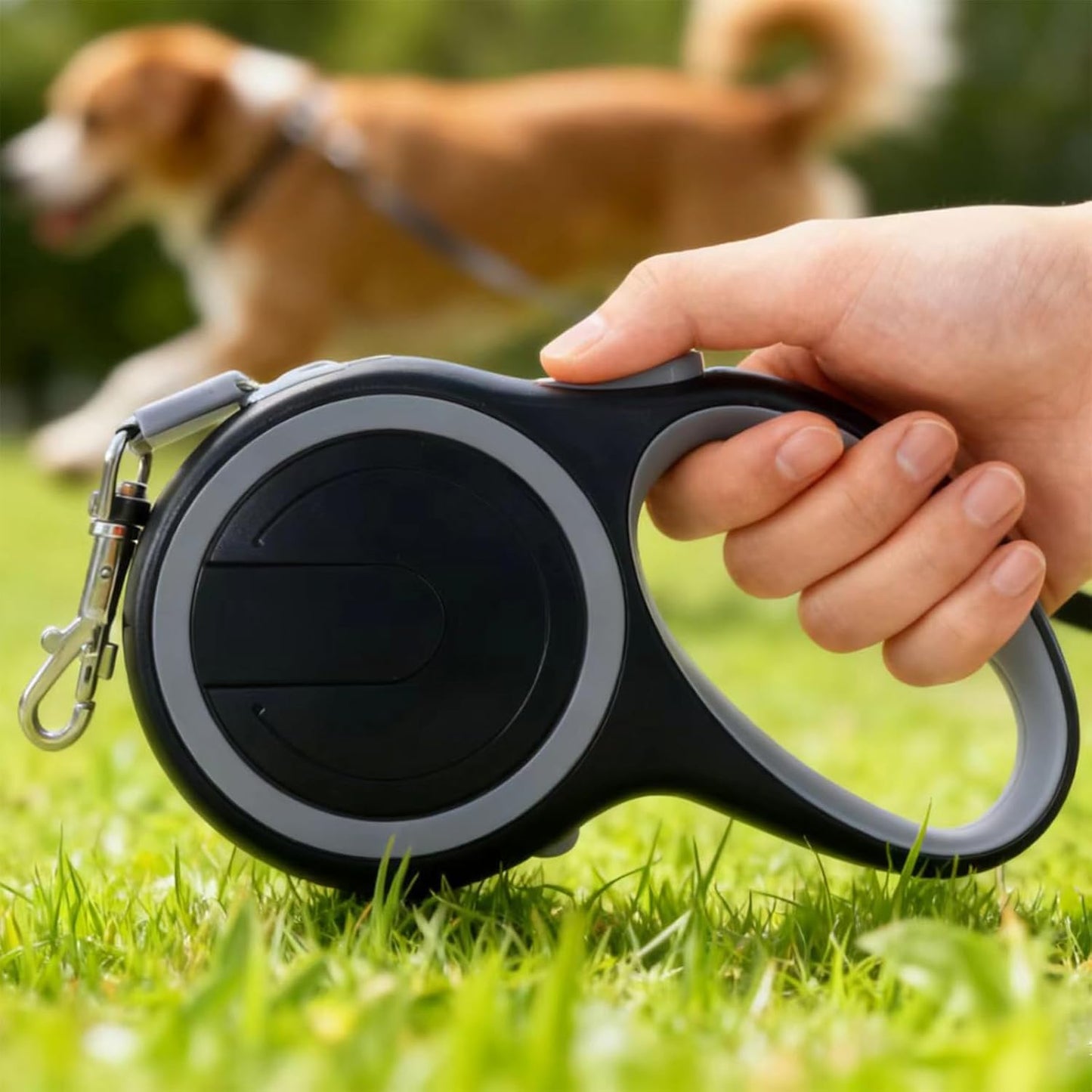 Retractable Dog Leash 16 FT Walking Leash Up to 44 lb, 360° Tangle-Free Dog Leashe, Strong Nylon Tape No Tangle, Explosion-Proof Carabiner, Anti-Slip Handle (Black, 16FT)