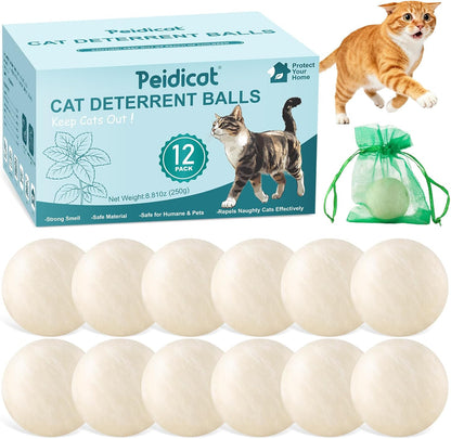 Cat Repellent Outdoor to Keep Cats Away Natural Deterrent White Ball Prevent Cats from Peeing,Guard Against Scratch and Chew 12 Pcs