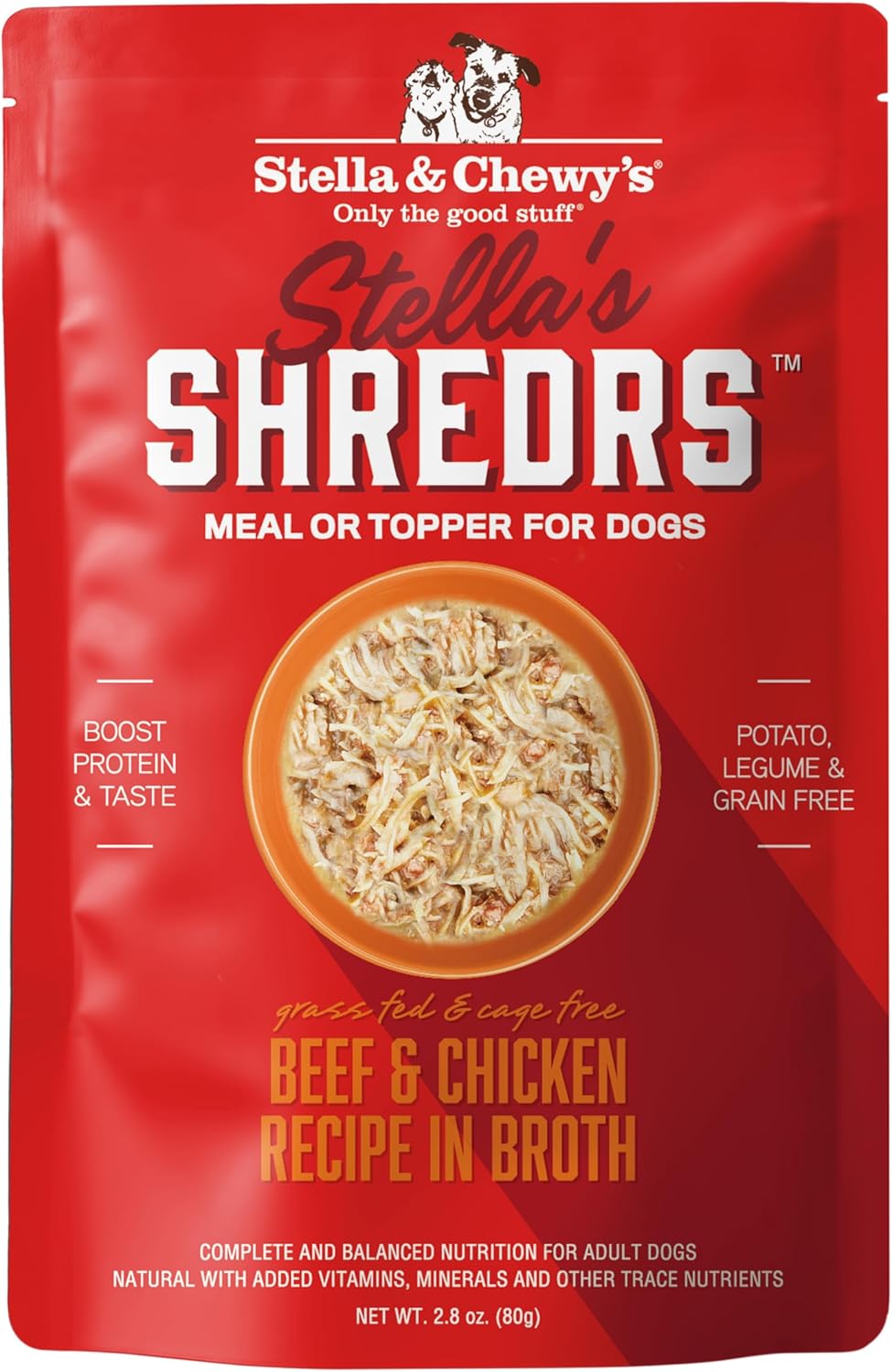 Stella & Chewy's Grass Fed Beef & Chicken Shredrs - Premium Dog Food Pouches - Perfect For Picky Eaters- 24 Pack, 2.8oz Each