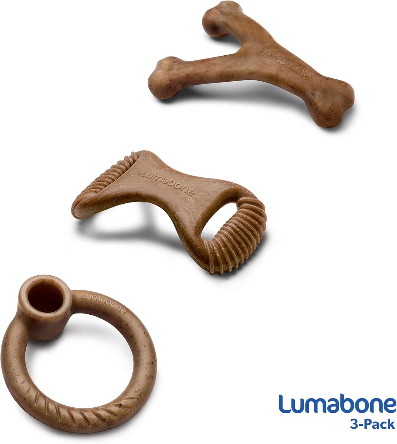 Lumabone Real Bacon 3-Pack Dog Toys for Aggressive Chewers,Wishbone, Dental Chew, Ring Bacon Medium