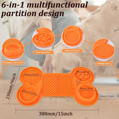 Silicone Slow Feeder Bowl, Lick Mat with Suction Cups for Dog Cat, Snuffle Feeding Mat for Bored Puppy Anxiety Relief, Licking Mat for Dry and Wet Food, Orange