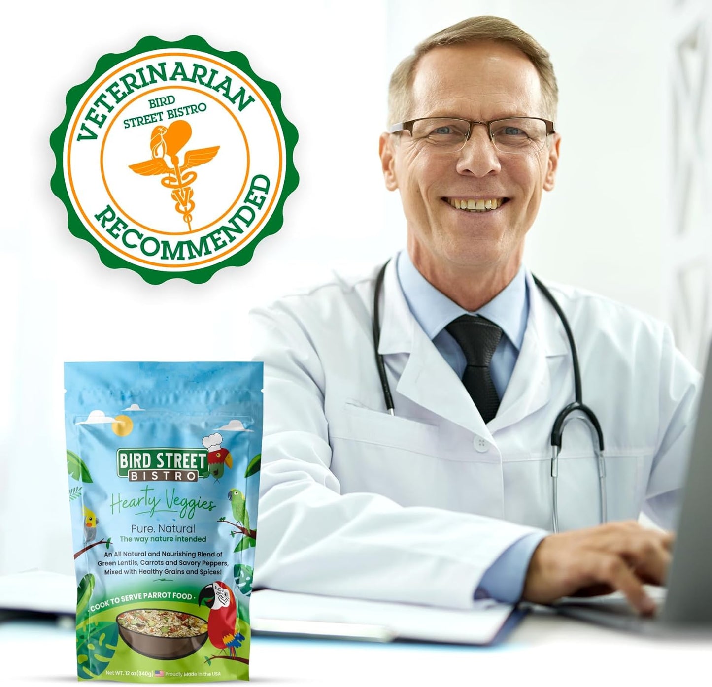 Bird Street Bistro Parrot Food - Parakeet & Cockatiel Food - Cooks in 3-15 min w/Natural & Organic Grains, Legumes, Non-GMO Fruits, Vegetables & Health-Oriented Spices