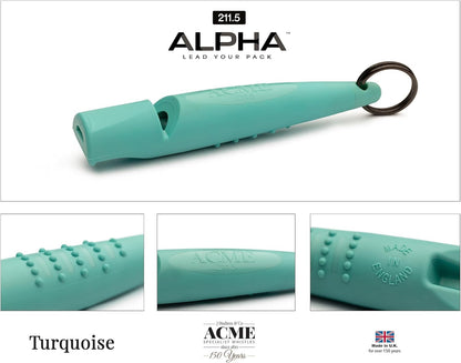 ACME Alpha 211.5 Professional Dog Training Whistle with Enhanced Ergonomic Grip. BPA-Free Plastic. 110 dBA. Long Range. Standardized Frequency. Weatherproof. Made in The UK (Turquoise)