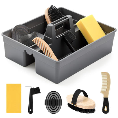 Abbylike 6 Pieces Horse Grooming Tote Kit Plastic Storage Grooming Bag for Horses Durable Tote Tack Box Organizer with Handle Horse Brush Sets Cleaning Caddy Supplies(Gray)
