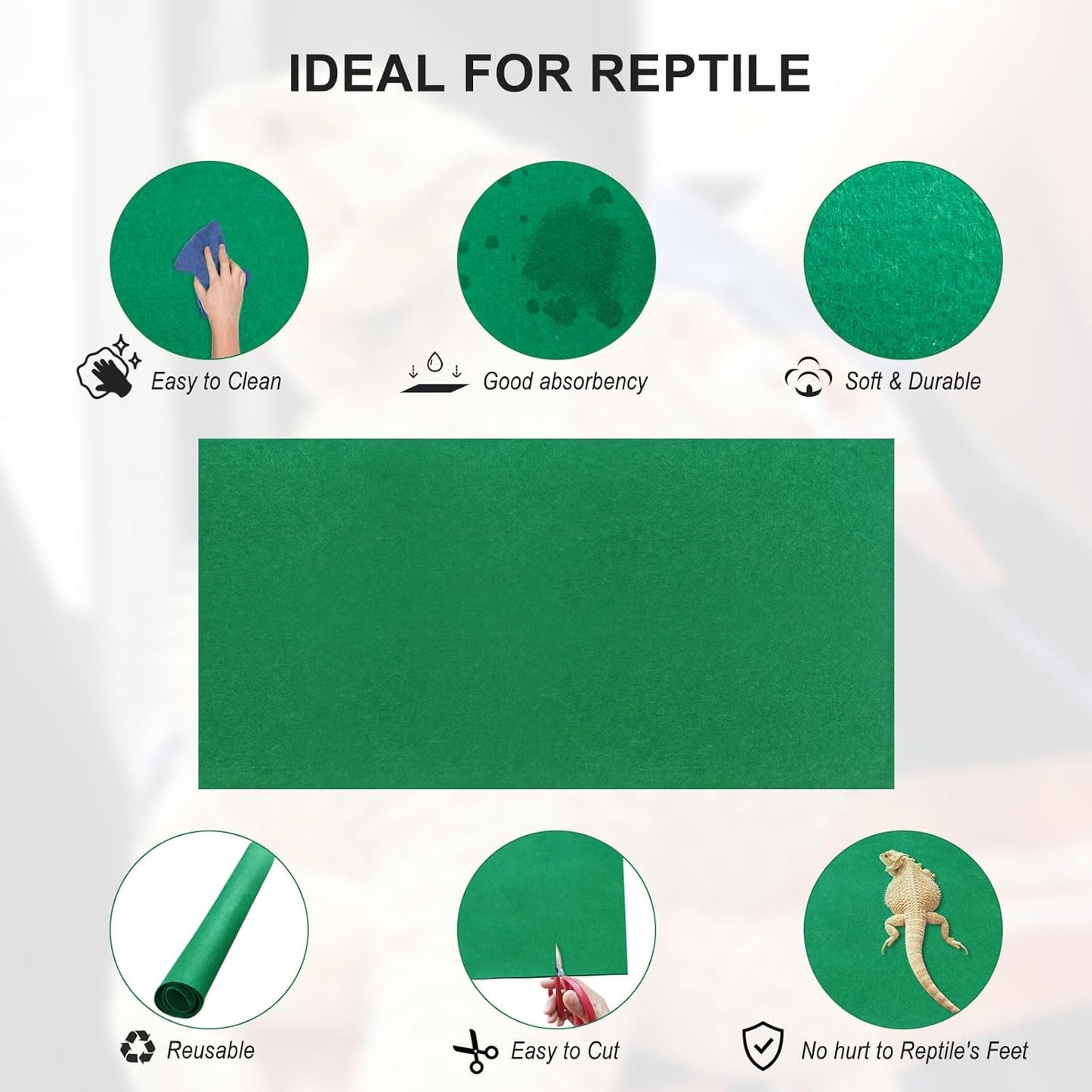 2 Pcs 47" x 24" Reptile Carpet： Terrarium Liner Bedding for Bearded Dragon, Tank Accessories for Leopard Gecko or Snake or Lizard or Tortoise (Green)