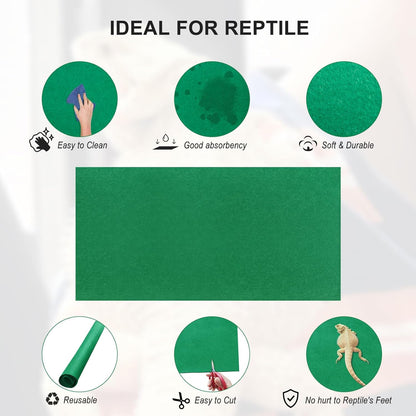 2 Pcs 47" x 24" Reptile Carpet： Terrarium Liner Bedding for Bearded Dragon, Tank Accessories for Leopard Gecko or Snake or Lizard or Tortoise (Green)