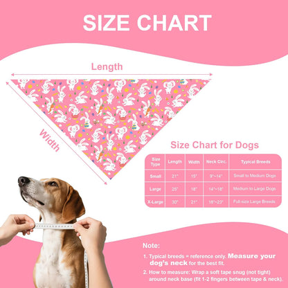 Easter Dog Bandanas 2 Pack - Reversible Bunny & Carrot Pastel Plaid Scarf for Large to X-Large Dogs, Pink & Blue Costume Accessories for Spring Gift