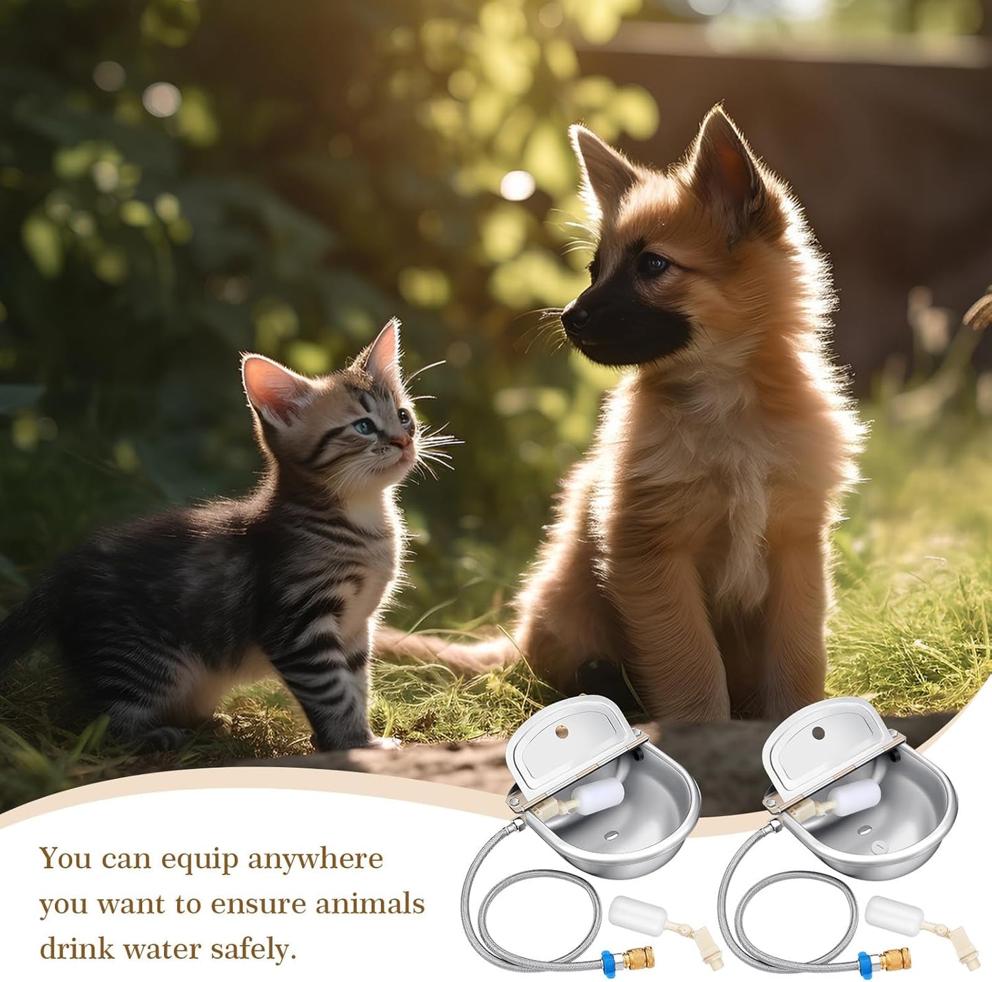 Bokon 4 Set Automatic Animal Drinking Water Trough Bowl Automatic Livestock Drinking Dispenser Stainless Steel Waterer for Horses Dogs Goat Pig with Float Pipe Connector Countersunk Bolt