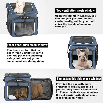 Dog Bike Basket Carrier, Expandable Foldable Soft-Sided Dog Carrier, 2 Open Doors, 5 Reflective Tapes, Pet Travel Bag,Dog Backpack Carrier Safe and Easy for Small Medium Cats and Dogs(Blue)