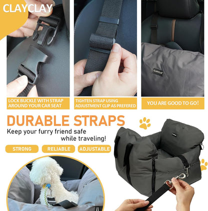 Dog Car Seat for Small Dogs - Soft Booster Seat with Safety Strap, Waterproof & Washable Pet Travel Carrier Bed, Portable Puppy Carseat with Storage for Car Travel Comfort