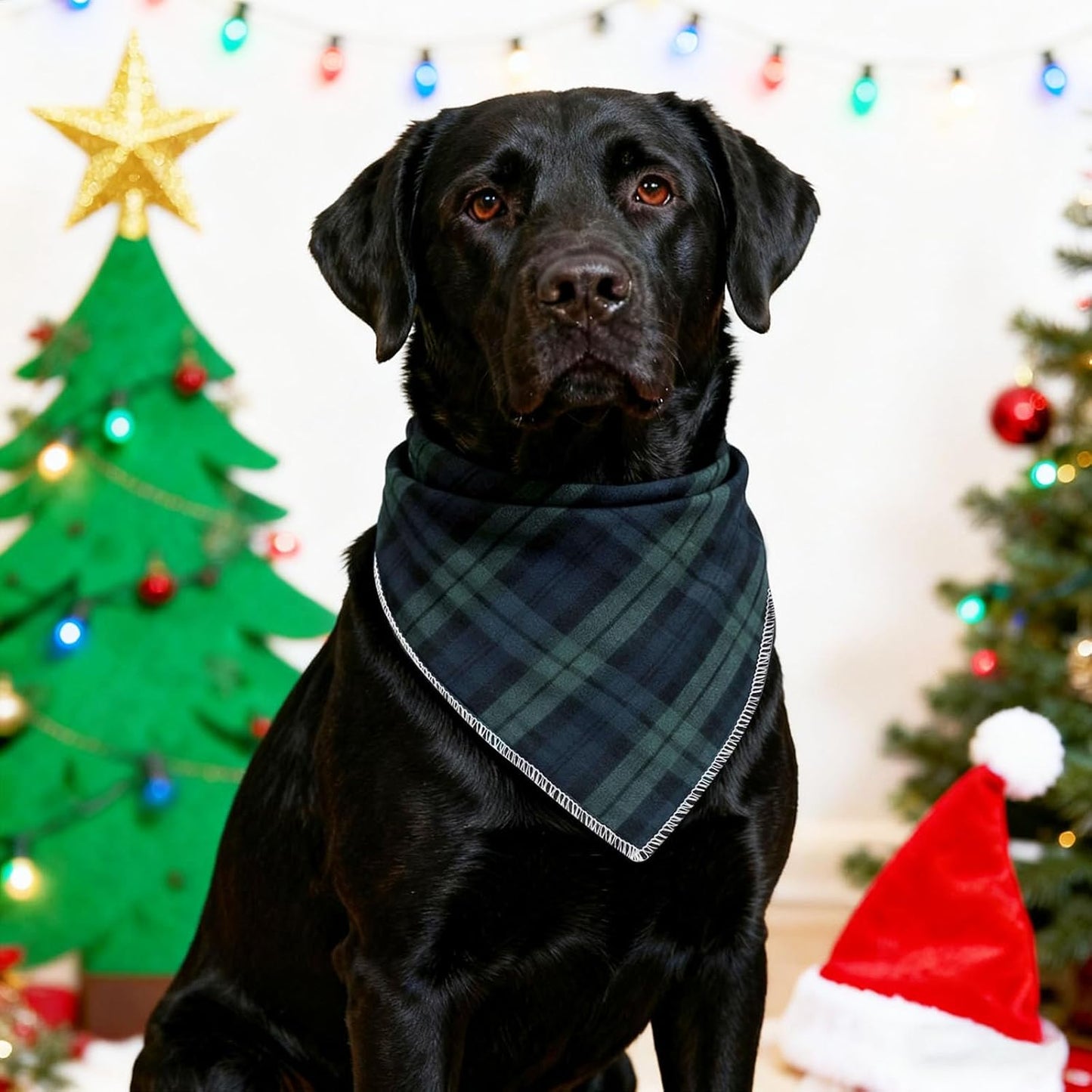 Unique Style Paws Dog Christmas Bandanas 1PC Washable Cotton Triangle Green Plaid Dog Scarfs for Small Medium Large Dogs and Cats