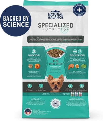 Natural Balance Specialized Nutrition Dry Dog Food with Chicken and Oatmeal for Dogs, Small Breed Digestive & Joint Health, Natural Ingredients with Added Vitamins & Minerals - 12 lbs
