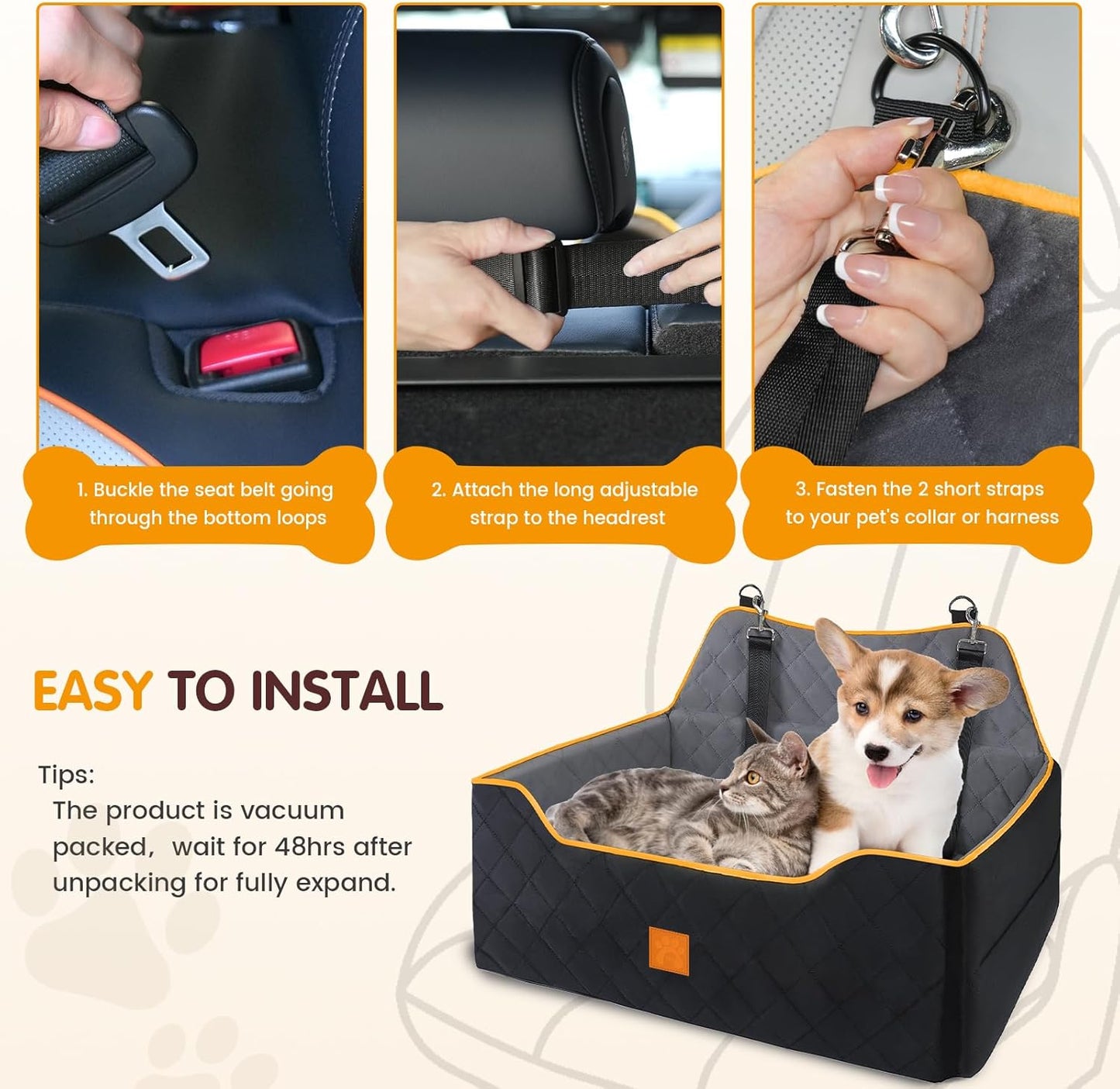 Dog Car Seat Large Medium - Sized Dog Car Pet Bed for Dogs Under 55 Lb or 2 Small Dogs,Safety Memory Foam Booster Seat 2 Cushions,Large Pet Bed Seat for Backseat