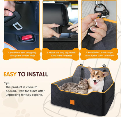 Dog Car Seat Large Medium - Sized Dog Car Pet Bed for Dogs Under 55 Lb or 2 Small Dogs,Safety Memory Foam Booster Seat 2 Cushions,Large Pet Bed Seat for Backseat