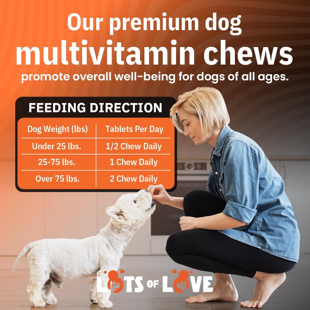 Dog Multivitamin Chewable - LotsOfLove Daily Multi Dog Chews (60 Count) - Dog Multi Vitamin & Supplement Chews for Small, Medium & Large Dogs