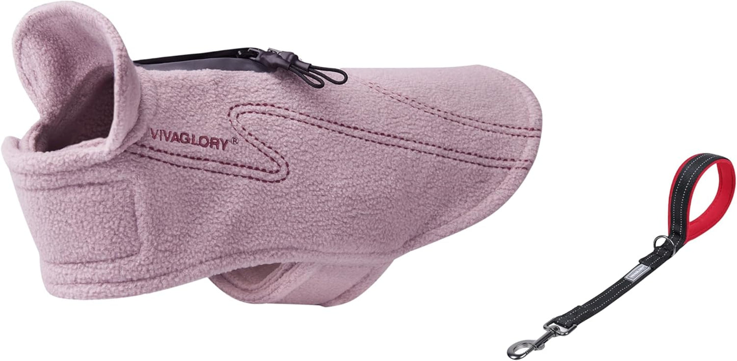 VIVAGLORY Dog Fleece Coat + Short Dog Leash, Easy to Take on and Off, Padded Neoprene & Heavy Duty
