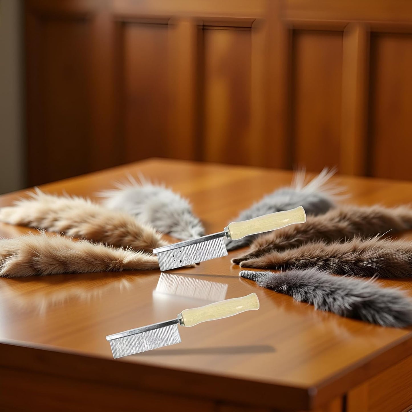 2Pcs Pet Grooming Comb for Long Haired Cats and Dogs - Stainless Steel Pin Teeth Wooden Handle Fur Hair Brush - Removes & Prevents Matted Fur