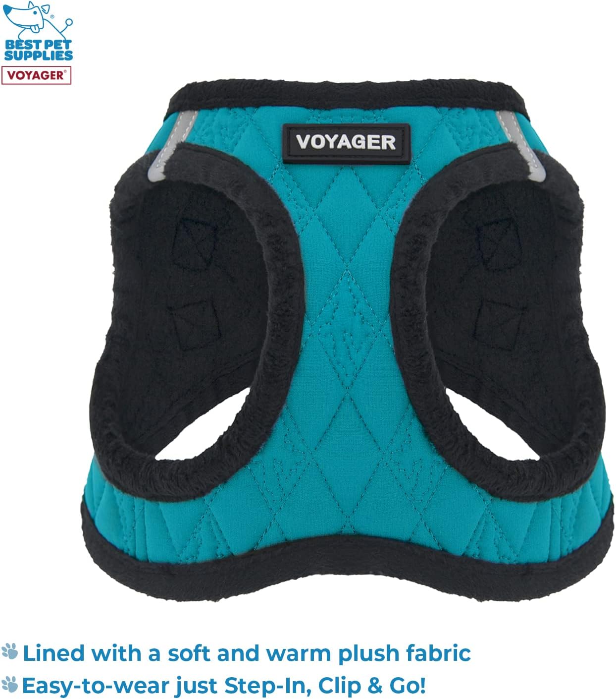 Voyager Step-in Plush Dog Harness – Soft Plush, Step in Vest Harness for Small and Medium Dogs by Best Pet Supplies - Turquoise Plush (Leash Bundle), M (Chest: 16-18") (Pack of 4)