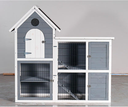 Large Outdoor Chicken Coop Cage Weather-Resistant 2-Story Wooden Pet House with No-Leak Tray Indoor/Outdoor Rabbit Hutch Grey & Beige Gray+White
