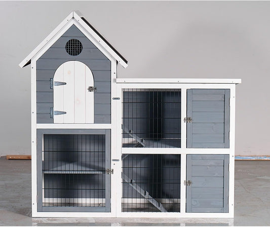 Large Outdoor Chicken Coop Cage Weather-Resistant 2-Story Wooden Pet House with No-Leak Tray Indoor/Outdoor Rabbit Hutch Grey & Beige Gray+White
