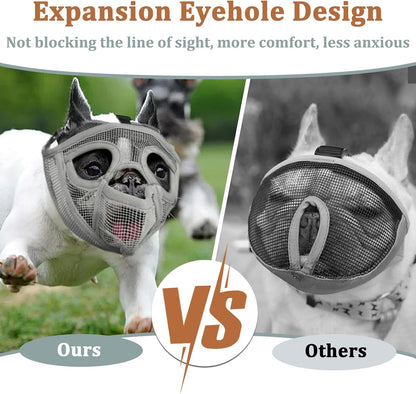 Mayerzon Short Snout Dog Muzzle for French Bulldog with Full Pant Design to Prevent Eating Biting, Soft Mesh Dog Muzzle for Shih Tzu Pug English Bulldog for Grooming Walking, Allow to Drink and Feed