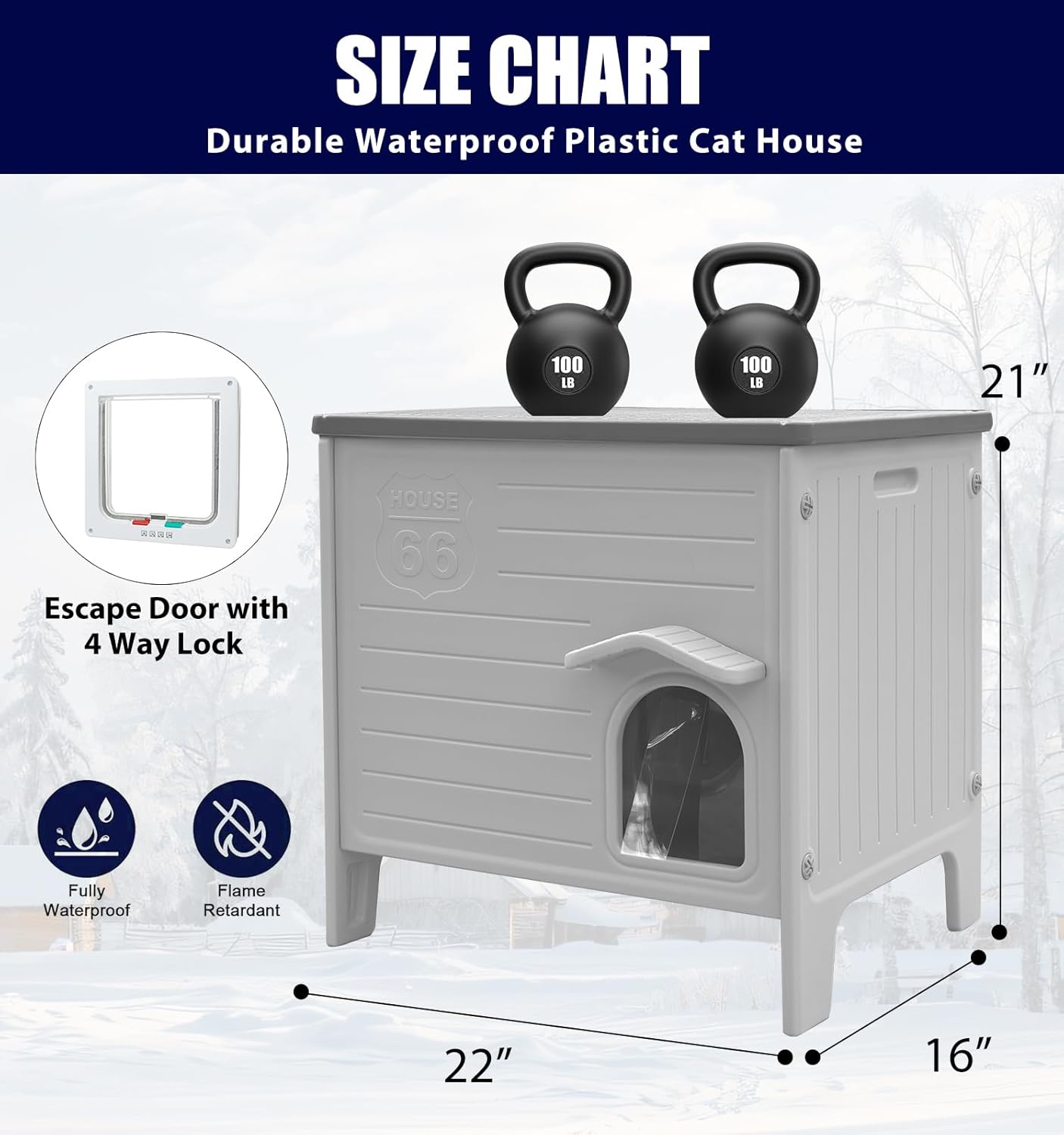 Plastic Cat House Outdoor & Indoor, Feral Cat Houses with Escape Door, Waterproof Outdoor Cat House for Feral Cats, Outside Cat Shelter for Small Pet, Assemble Easily-Grey